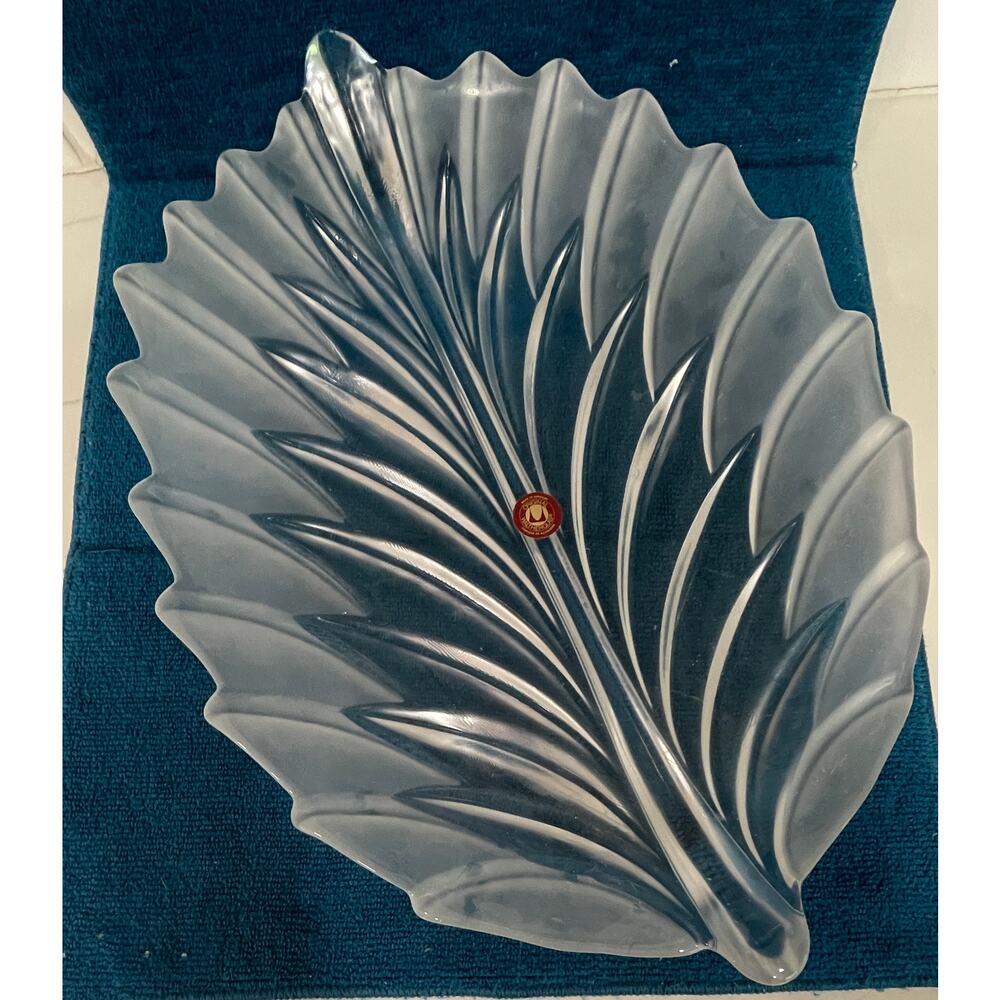 Vintage Waltherglas Clear and frosted Glass Leaf Plate Made in Germany